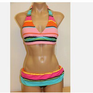 NWT Anne Cole Swimsuit Bikini 2 pc set Halter Bra fold over bottom
